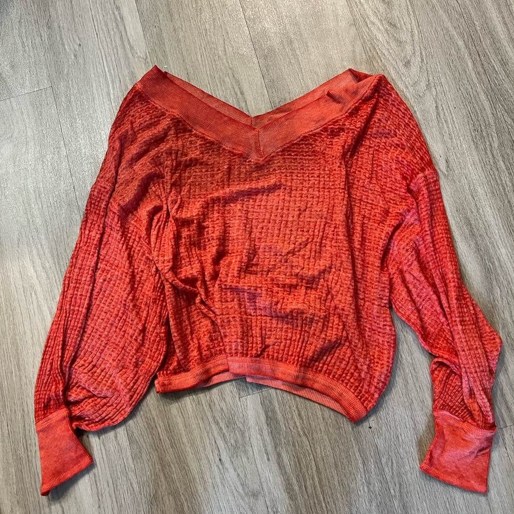 Free People Double V Orange Sweater